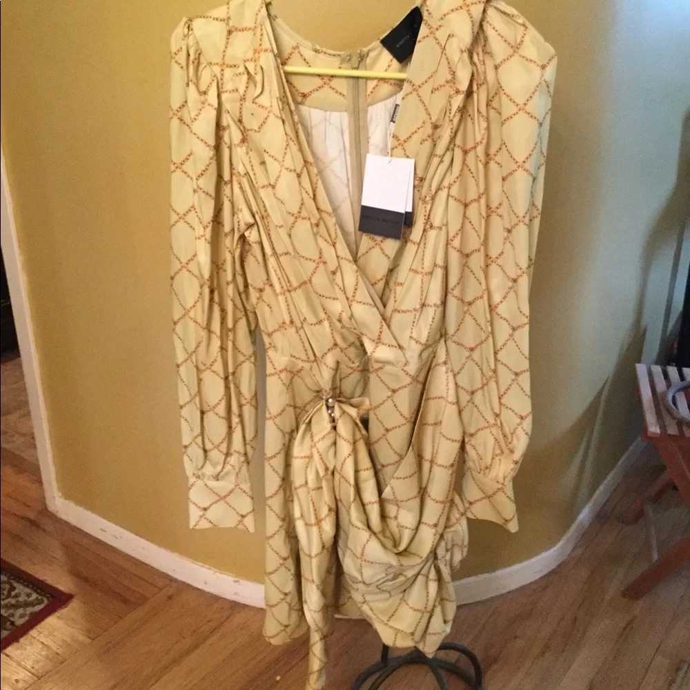 NWT Birgitte Herskind Butter Yellow Chain Links Wrap Mini Dress Party Wedding 36